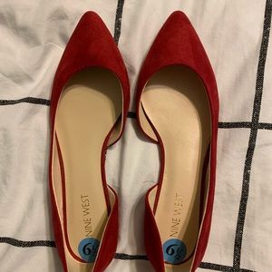 NWT Nine West Red Pointed Suede Flats